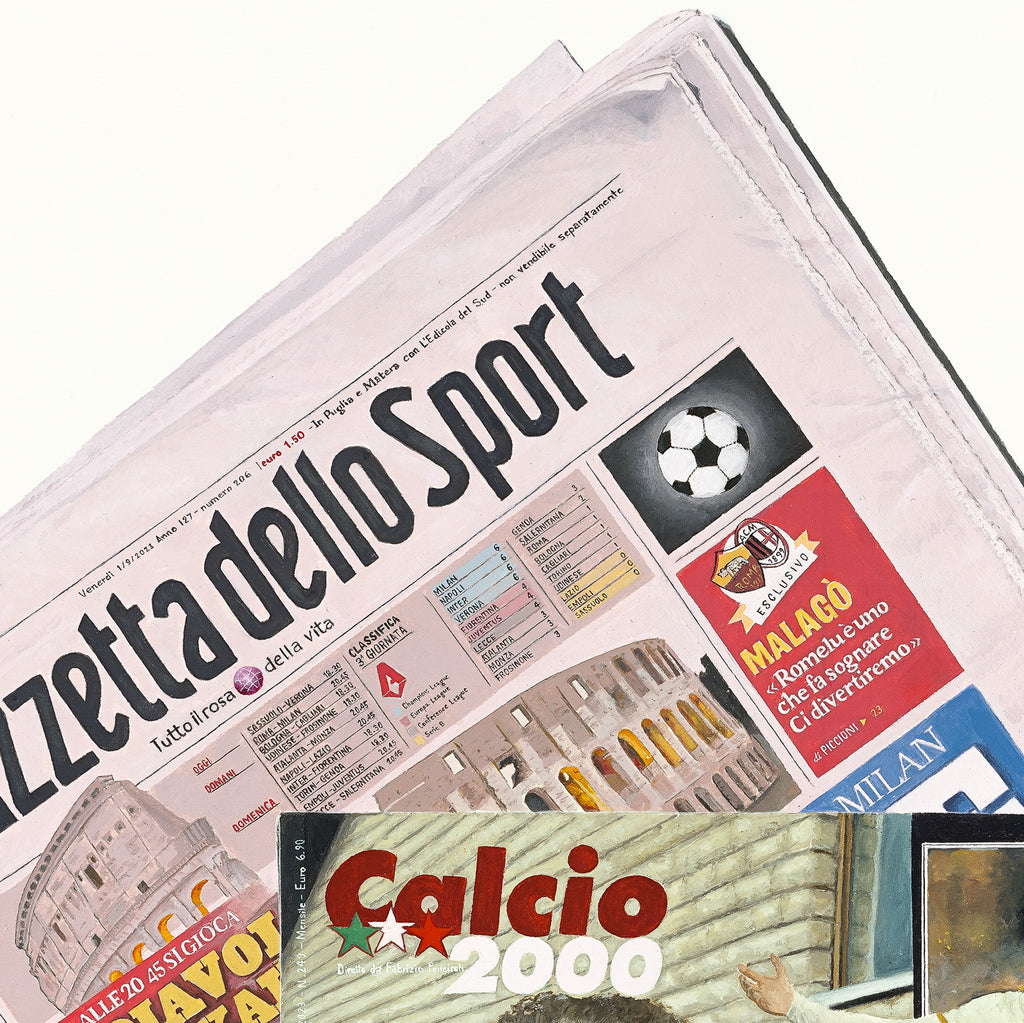 La Gazzetta Dello Sport and Calcio 2000 magazine painting